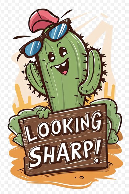 una caricatura de un cactus con gafas de sol en la cabeza
