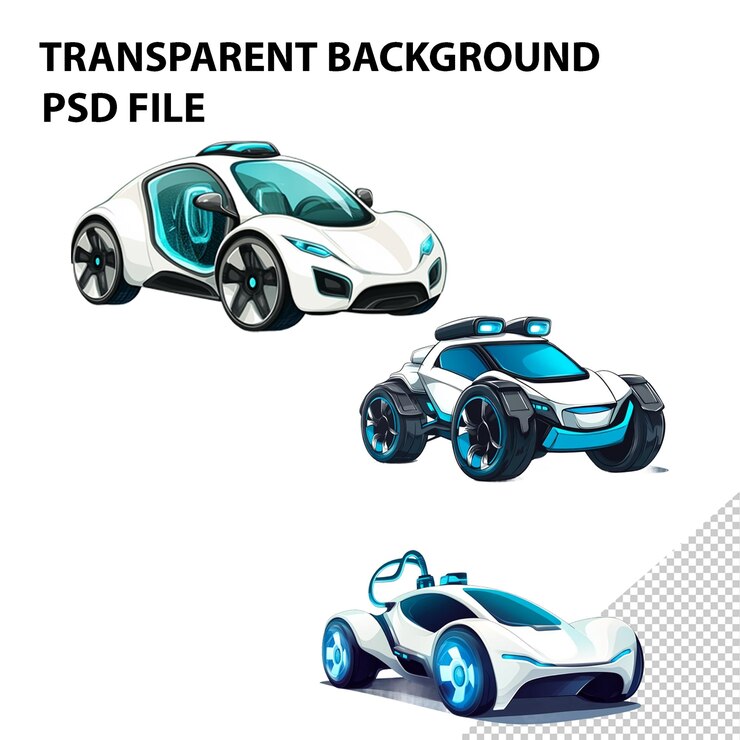 PSD caricatura de un coche impulsado por hidrógeno aislado sobre un fondo transparente