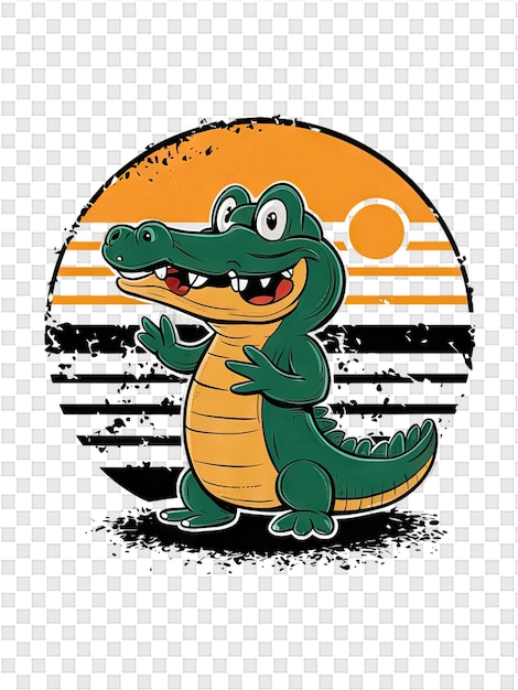 PSD una caricatura de un cocodrilo con un sol naranja en el fondo