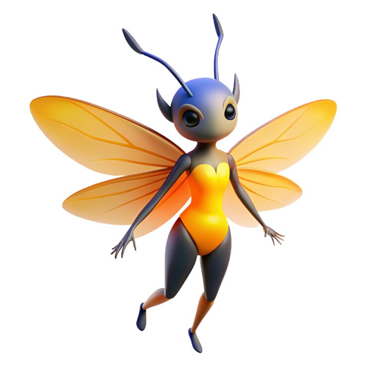 PSD una caricatura colorida de una mariposa azul y naranja con alas amarillas