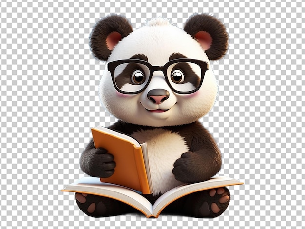 Caricatura de livro de leitura de panda bonito