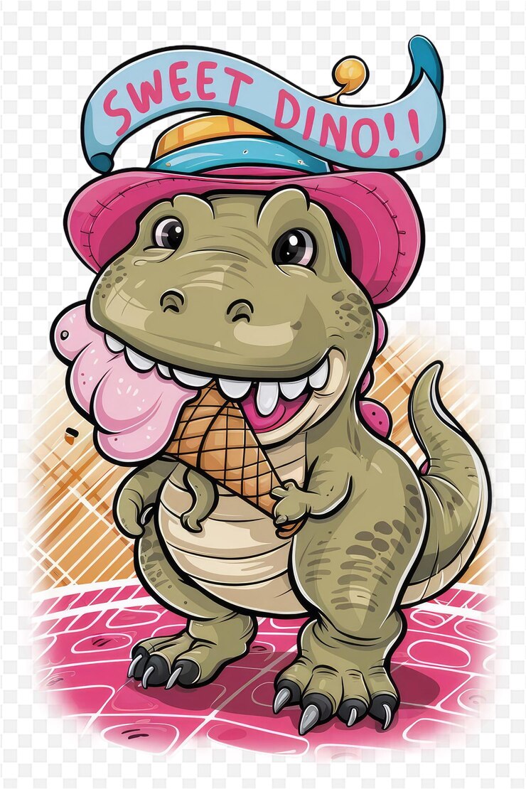 PSD una caricatura de un dinosaurio con un sombrero