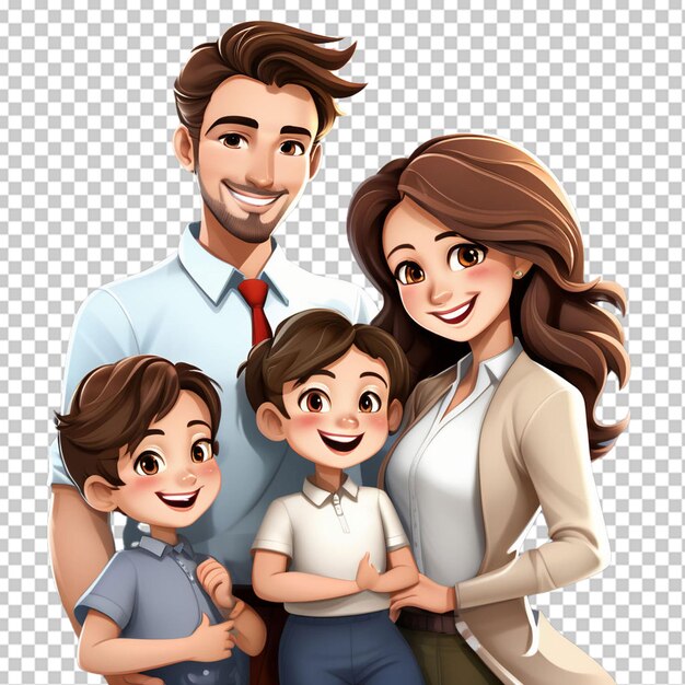 PSD caricatura de una familia feliz sobre un fondo blanco