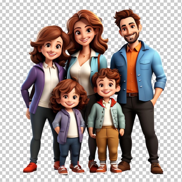 PSD caricatura de una familia feliz sobre un fondo blanco