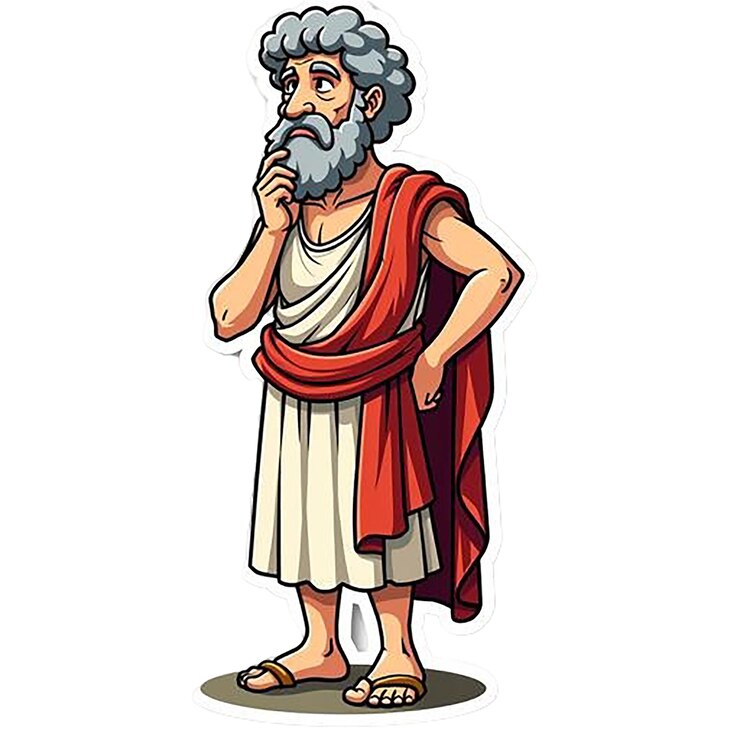 PSD una caricatura de un hombre con barba y una túnica roja leyendo un libro