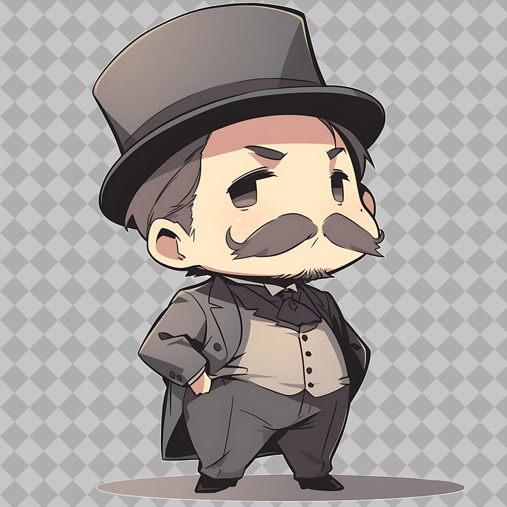 PSD una caricatura de un hombre con bigote y sombrero alto
