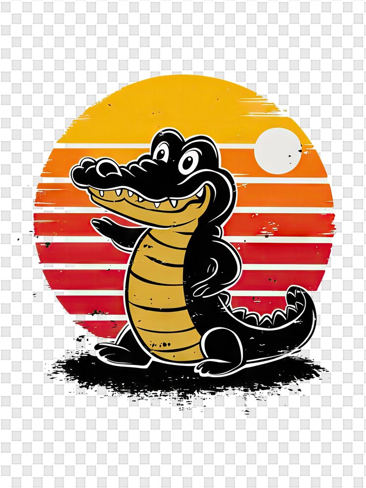 PSD una caricatura de un lagarto con un círculo amarillo y un fondo naranja
