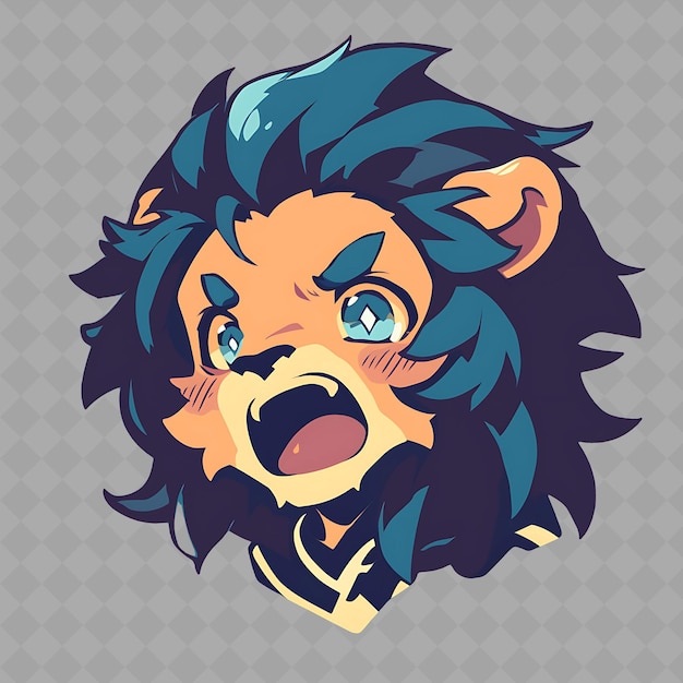 Una caricatura de un león con el pelo azul