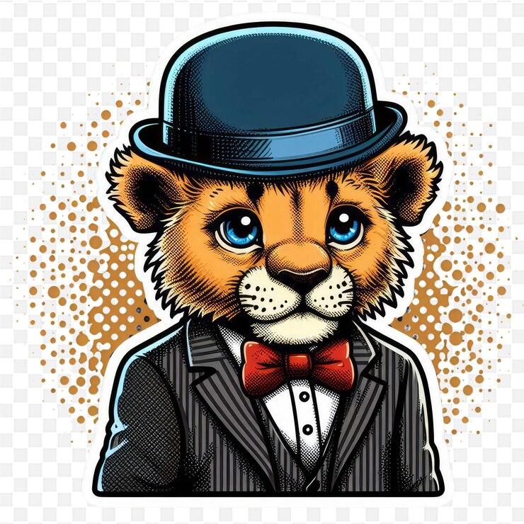 PSD una caricatura de un león con un traje y una corbata