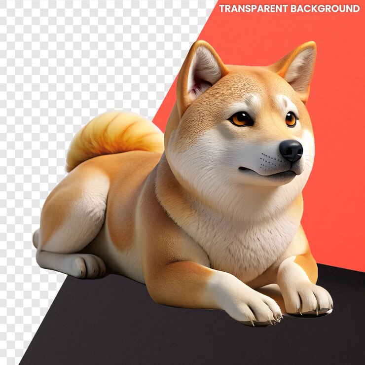 PSD caricatura linda en 3d para adultos shiba inu en la mentira con fondo transparente