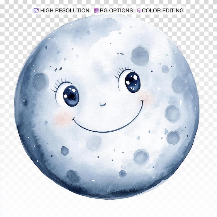 PSD caricatura de la luna sonriente en el estilo de la acuarela