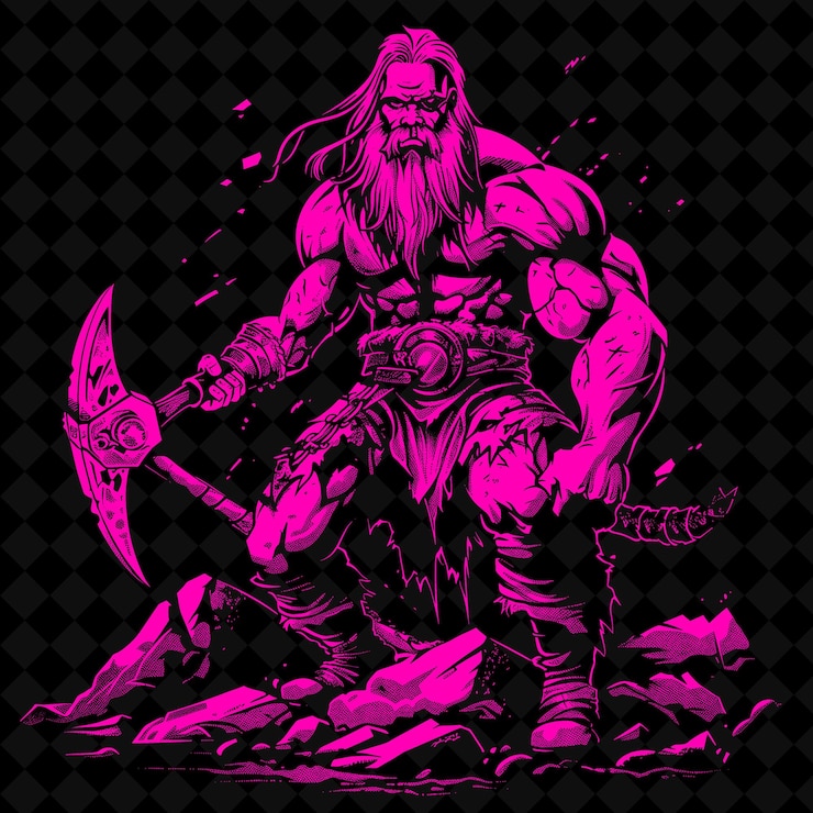 PSD una caricatura de un mago con una espada y una espada