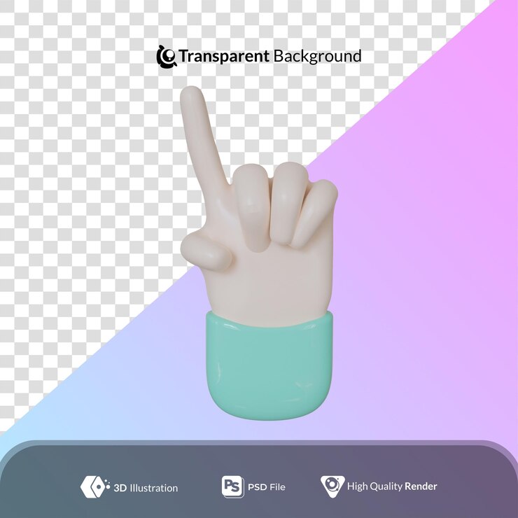 PSD caricatura, mano, flecha, o, un, gesto, 3d, ilustración