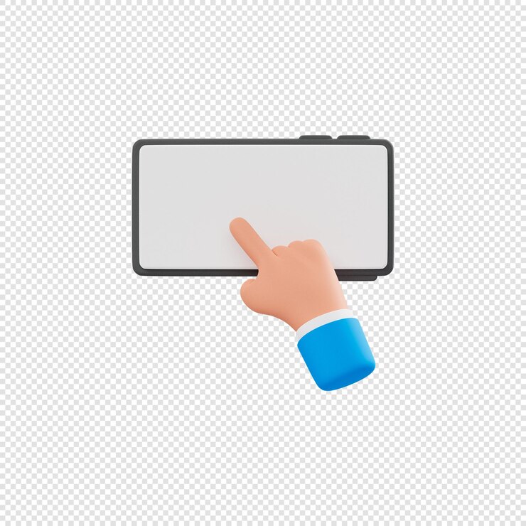 PSD caricatura, manos, tenencia, teléfono móvil, 3d, icono