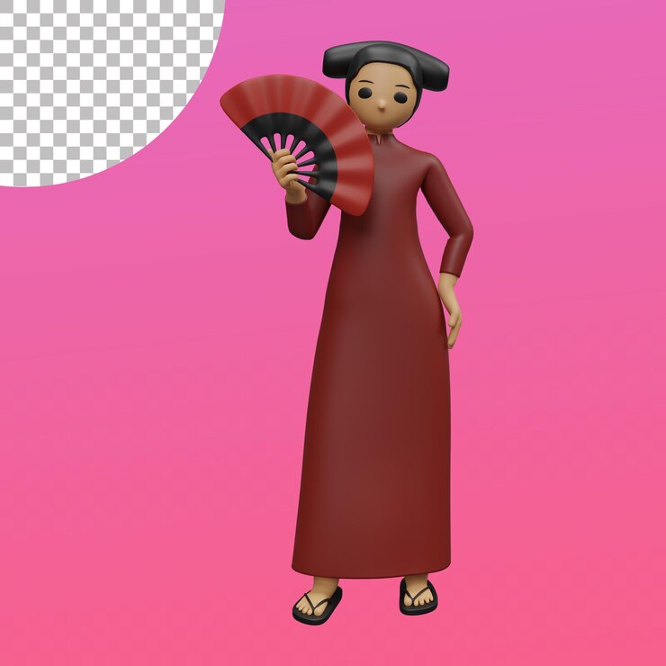 Una caricatura de una mujer con un abanico en la mano.