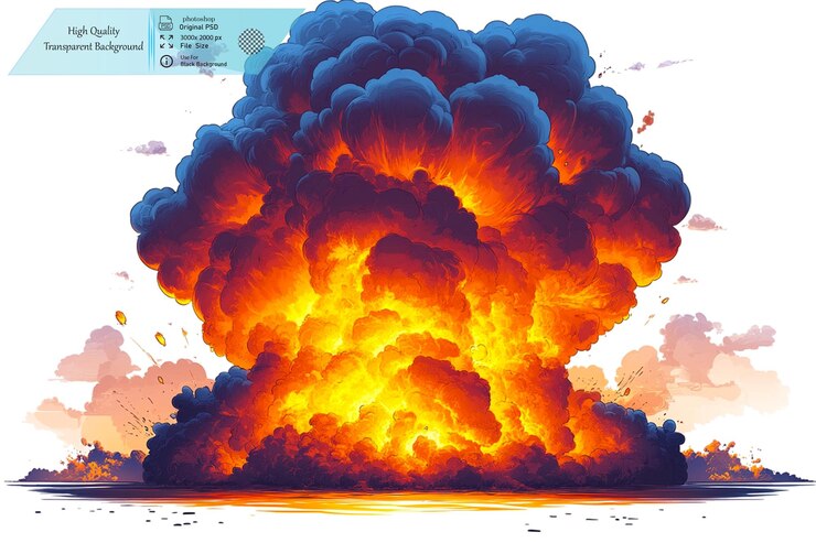 PSD una caricatura de una nube de tormenta con una imagen de una bola de fuego