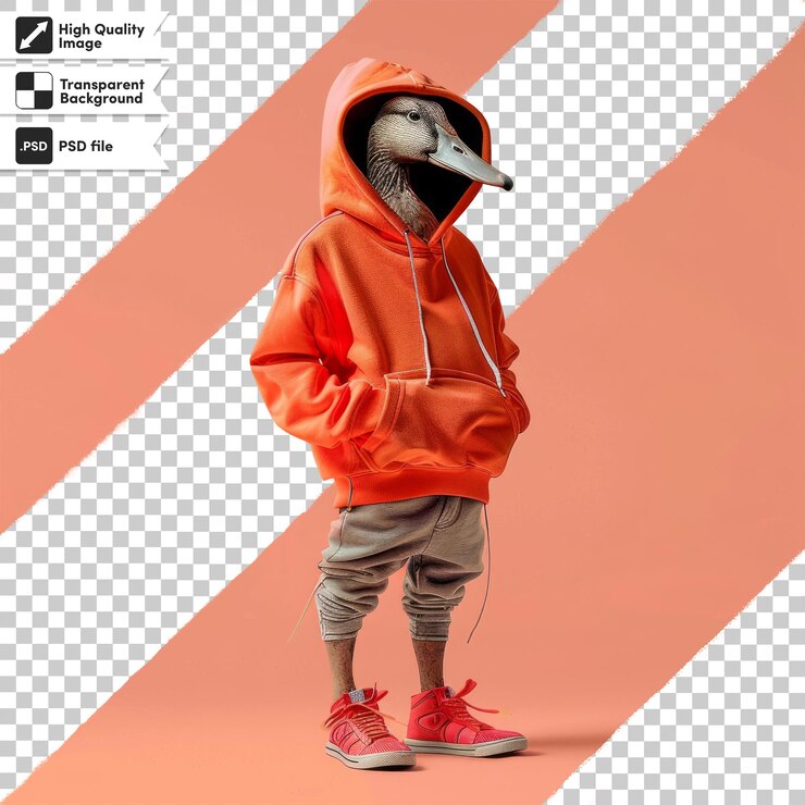 PSD una caricatura de un pájaro con una capucha con una hoodie en ella