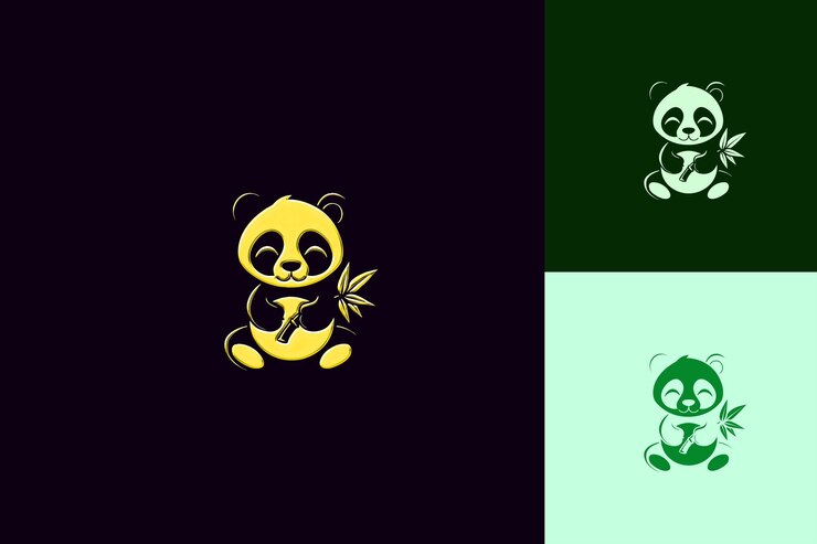 PSD una caricatura de un panda con un fondo verde y un fondo negro con un oso panda