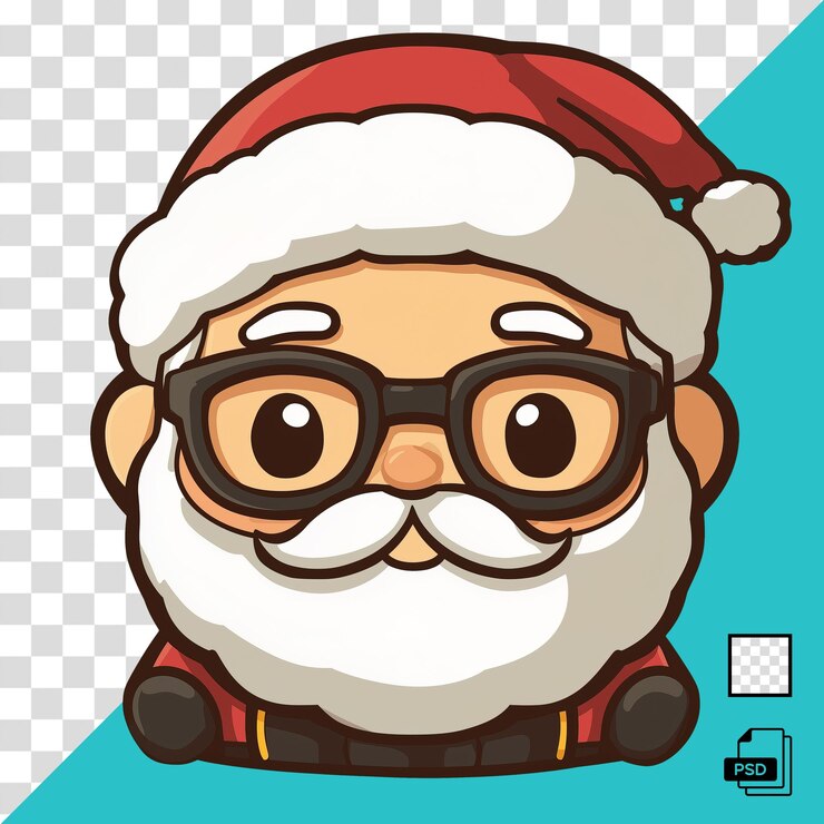 PSD una caricatura de papá noel con gafas y un sombrero rojo