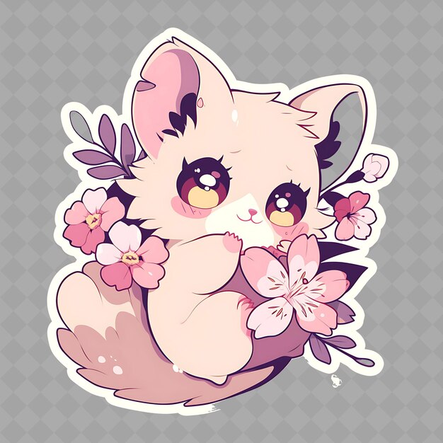 PSD una caricatura de un pequeño gatito lindo con flores en el cabello