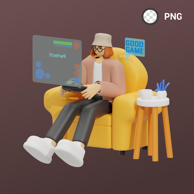 Una caricatura de una persona sentada en una silla con una computadora portátil y un cartel que dice png.