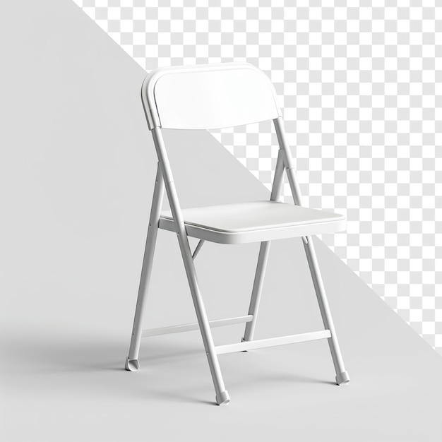 PSD caricatura de una silla plegable blanca sobre un fondo transparente