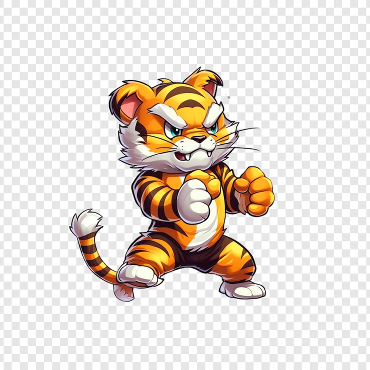 PSD una caricatura de un tigre corriendo con una pata blanca en su pata