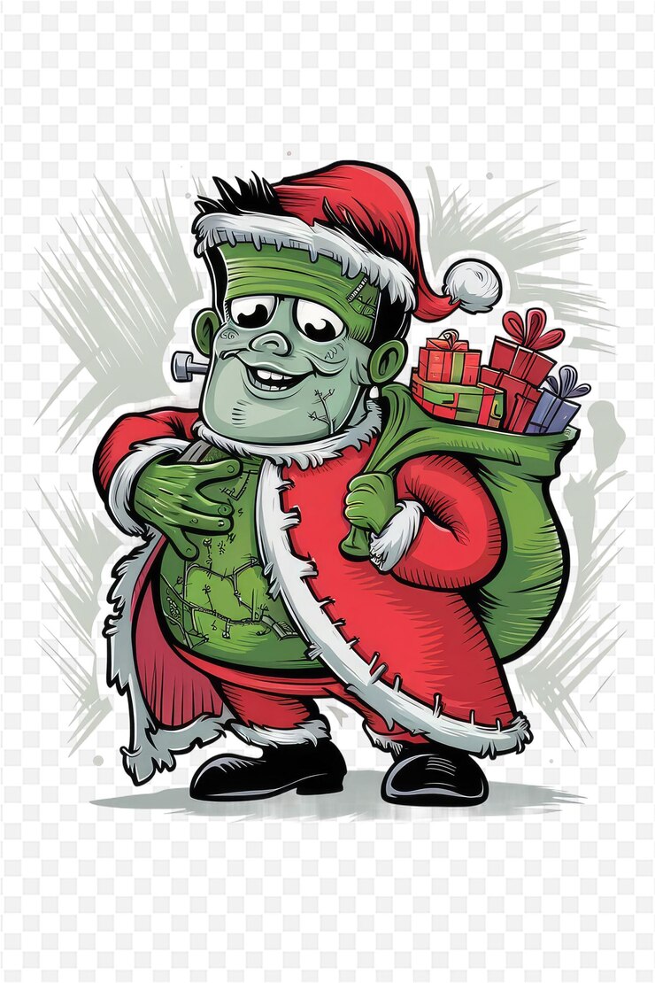 PSD una caricatura de un zombi sosteniendo una bolsa de regalos