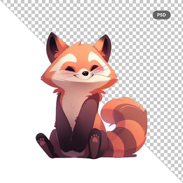 PSD una caricatura de un zorro sentado en una cuadrícula con la imagen de un zorro rojo.