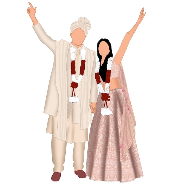 Las caricaturas de la pareja de bodas