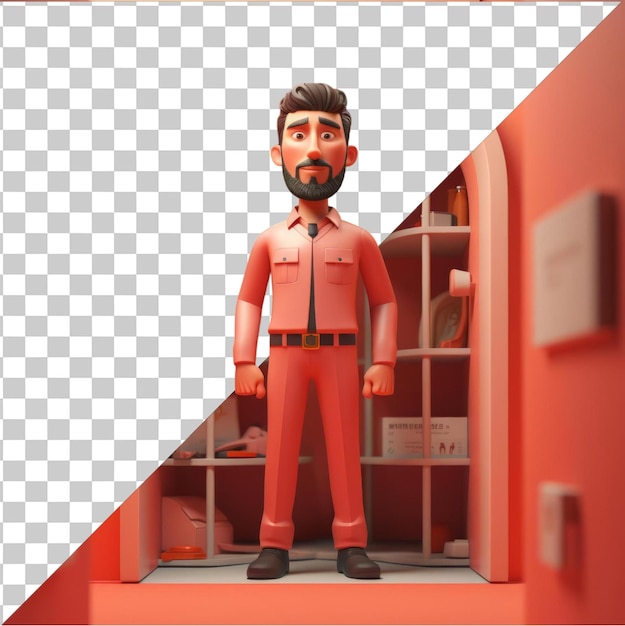 PSD caricature en 3d d'un gardien de prison surveillant les prisonniers