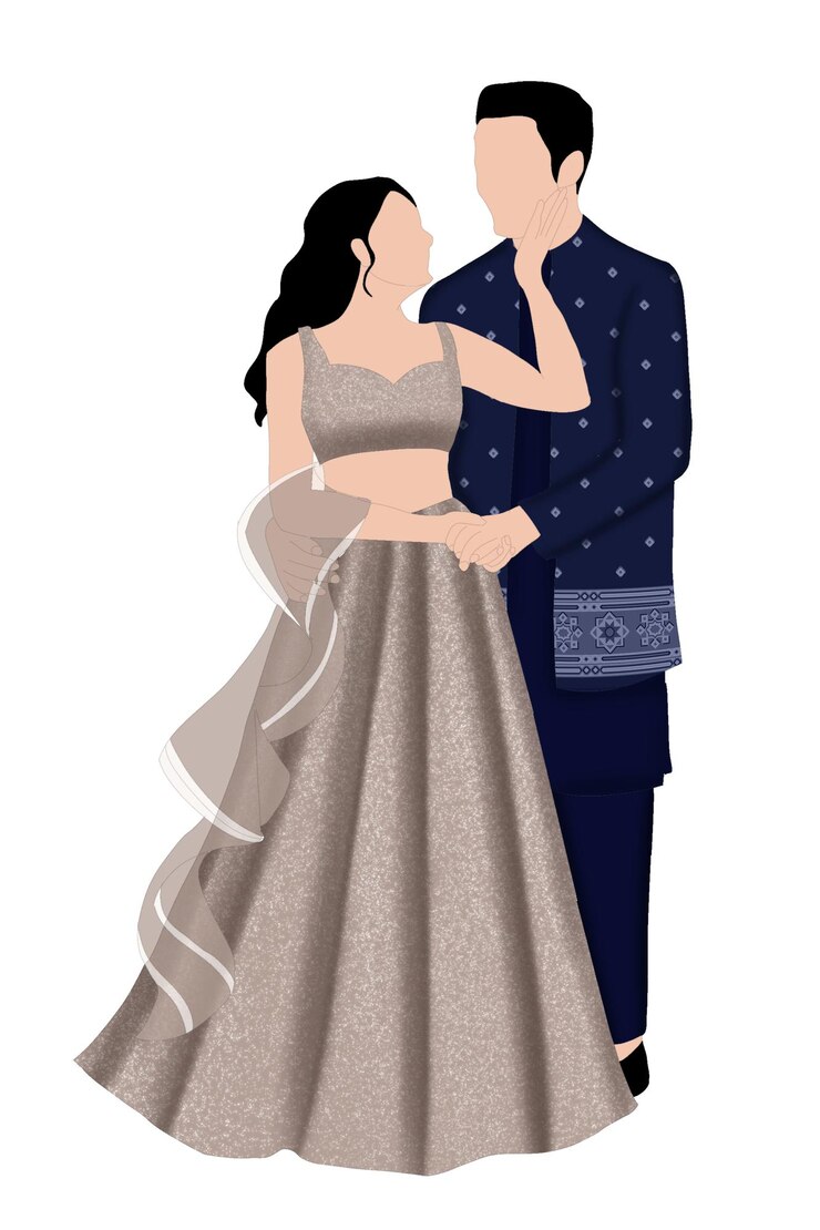 PSD caricatures d'un couple de mariés