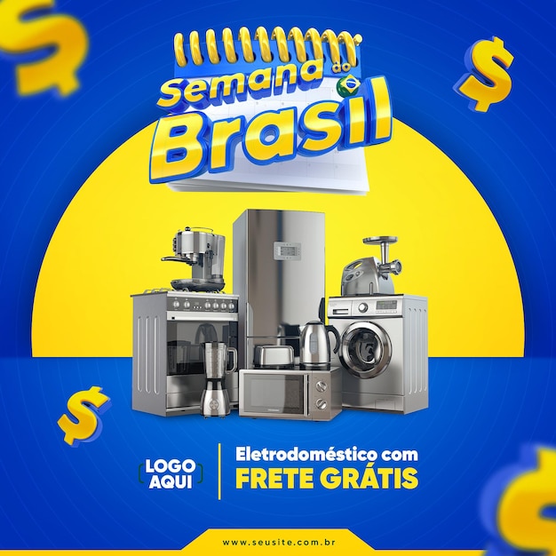 Carimbe a renderização 3d da semana brasileira para o modelo azul de campanha de marketing
