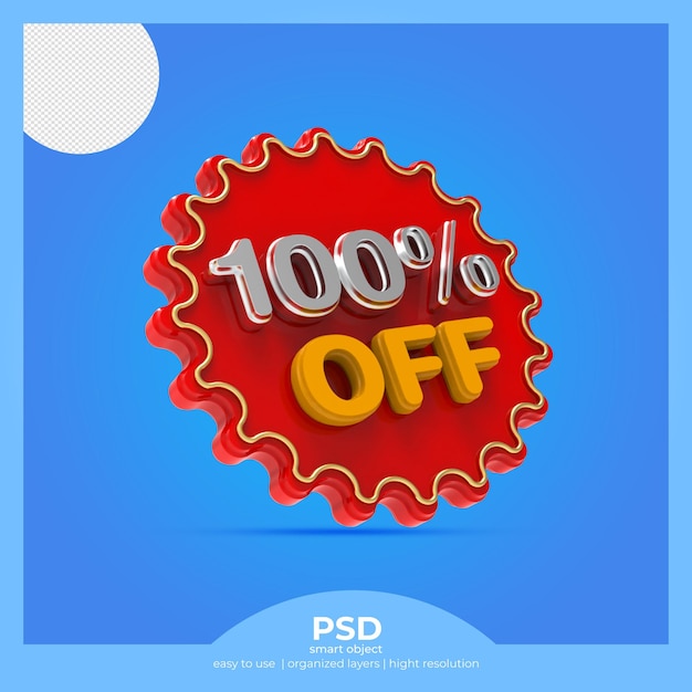 PSD carimbo 3d 100 off elementos png transparentes sem fundo