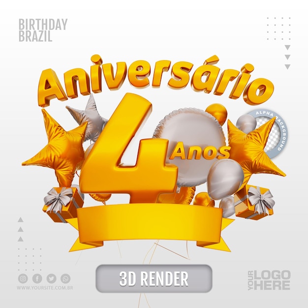 Carimbo de aniversário 3d para empresas e eventos