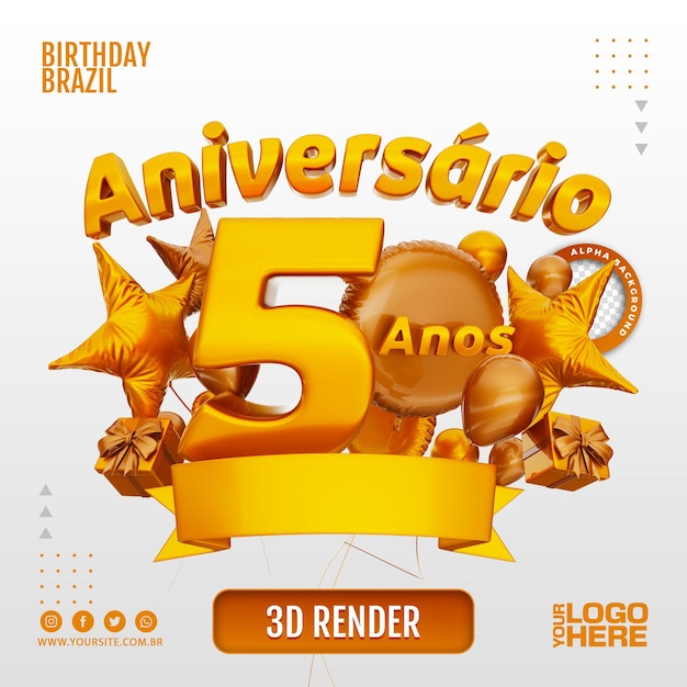 PSD carimbo de aniversário 3d para empresas e eventos