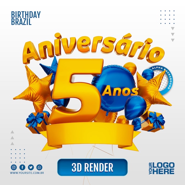 Carimbo de aniversário 3d para empresas e eventos