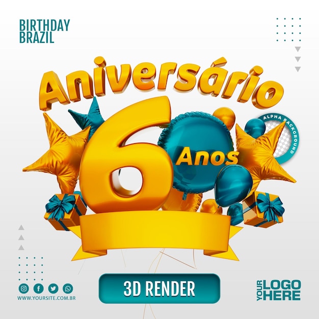 PSD carimbo de aniversário 3d para empresas e eventos