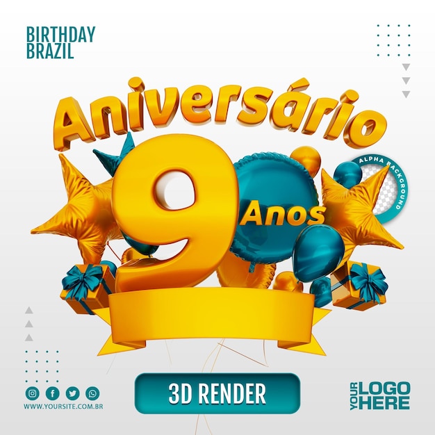 PSD carimbo de aniversário 3d para empresas e eventos