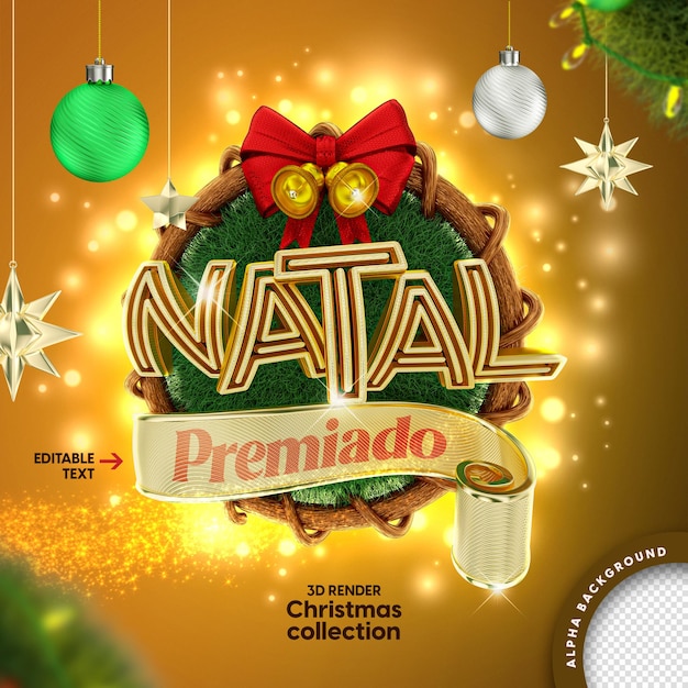 PSD carimbo de natal 3d no brasil português com texto editável para composição