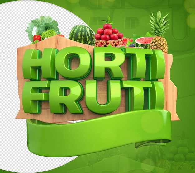 PSD carimbo hortifruti 3d para vendas de vegetais, frutas e vegetais, carimbo alimentar para varejo e comme