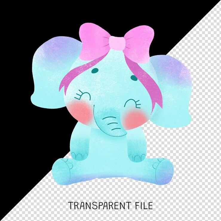 PSD carina illustrazione ad acquerello di un elefante bambino con un arco rosa
