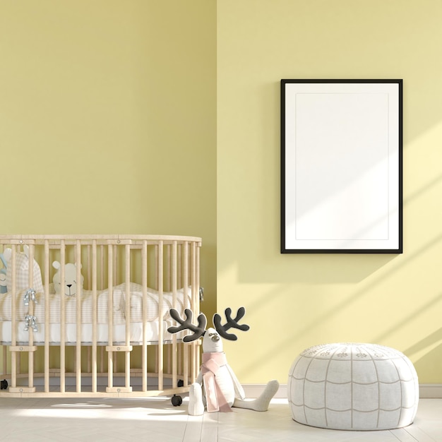 carina stanza dei bambini con poster mockup