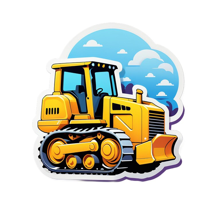 PSD carina vista laterale del bulldozer con adesivo di uscita