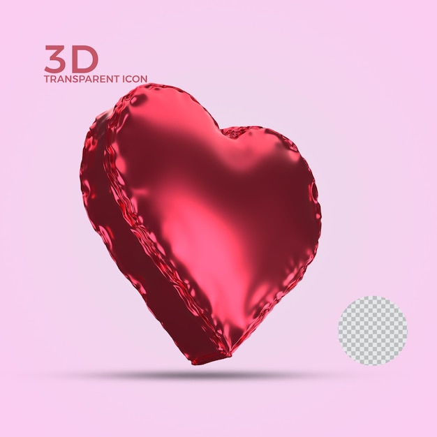 carino amore palloncino trasparente icona 3d vista laterale PSD