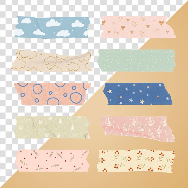 Carino disegno png washi adesivo pastello collage elemento impostato su sfondo trasparente