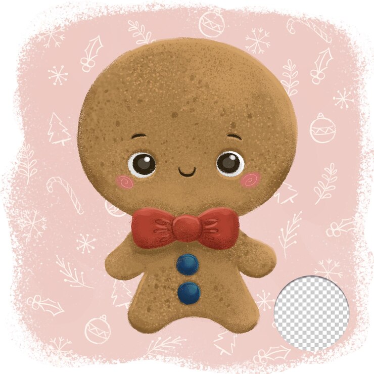 PSD carino natale gingerbread man isolato kawaii biglietto di auguri
