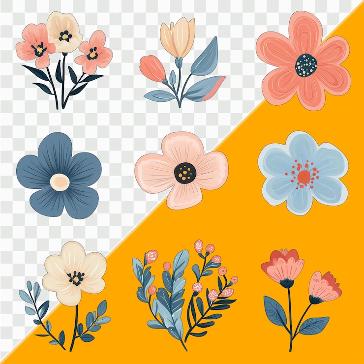PSD cariñosas ilustraciones de flores en color pastel