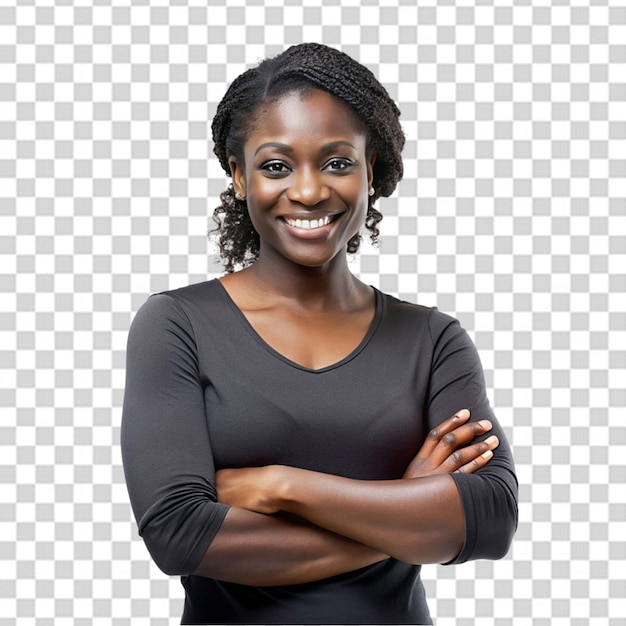 PSD carismática alegre atractiva mujer afroamericana corte de pelo rizado con camisa en la mano