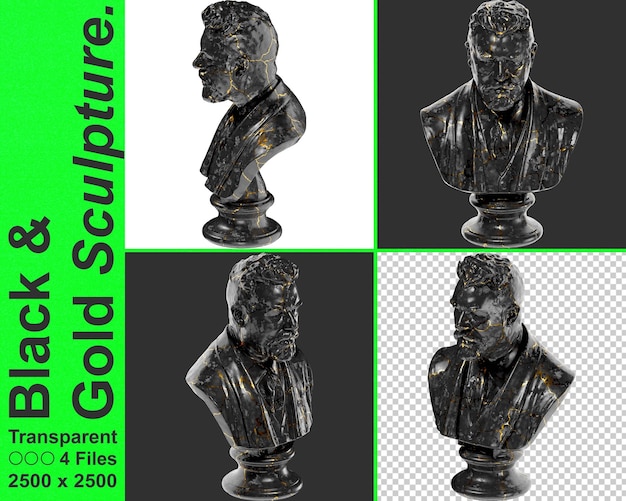 PSD carl jacobsen mármore preto brilhante e estátua de ouro perfeito para promoções de design gráfico